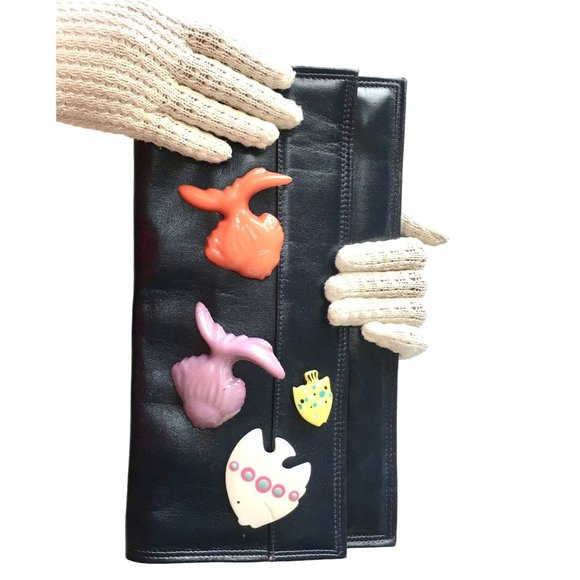 Cara Navy Clutch Bag Custom Fish Sea Pinned Purse Vintage Accessories - Picture 4 of 11